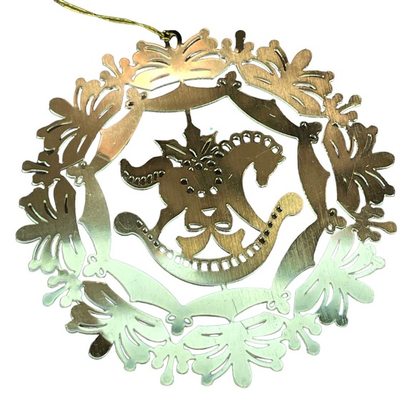Rocking Horse Ornament Filigree Gold Tone Vintage Christmas Laser Cut - Picture 3 of 4
